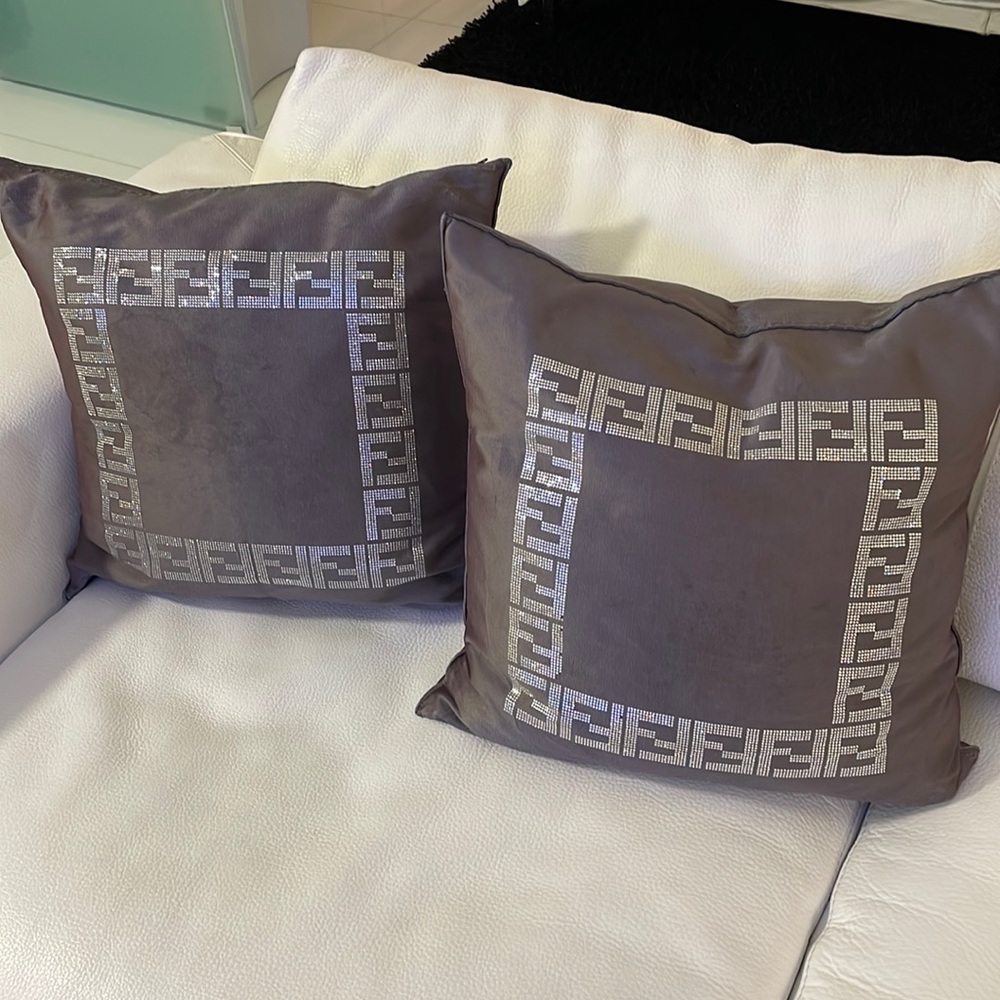 Set of 2 Light Purple FENDI crystal FF Pillows